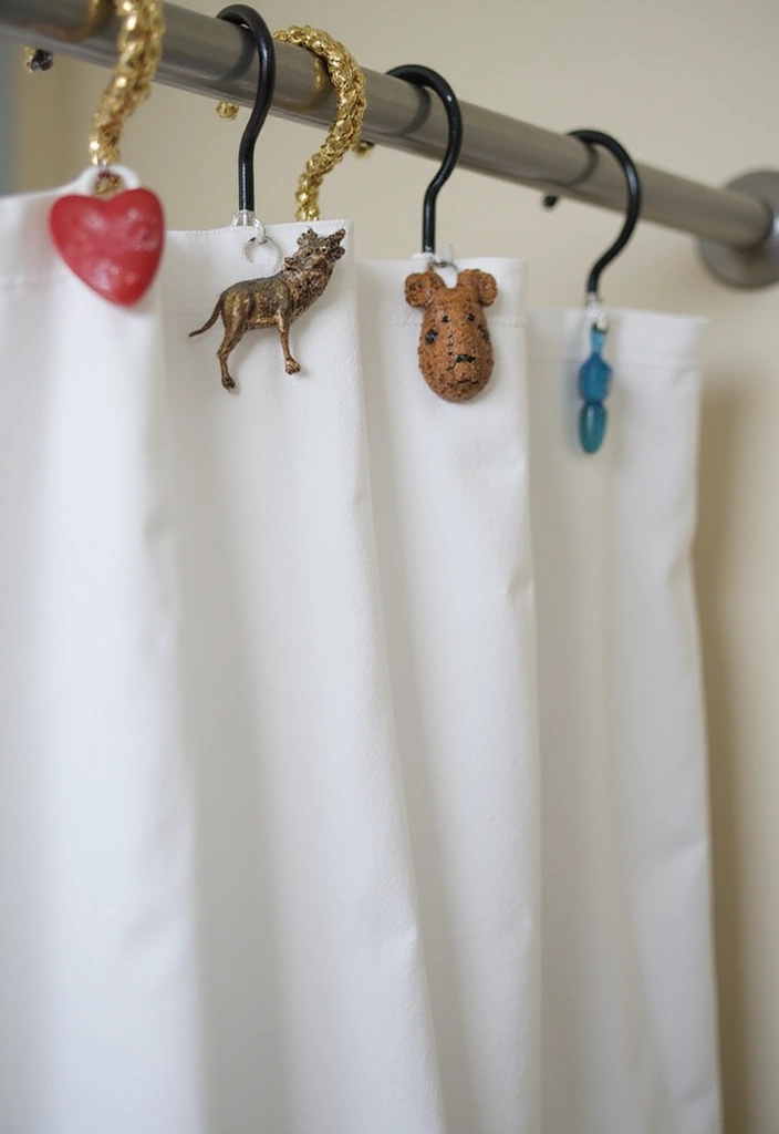 25+ Dorm Bathroom Ideas Every Student Will Love - 22. Unique Shower Curtain Hooks