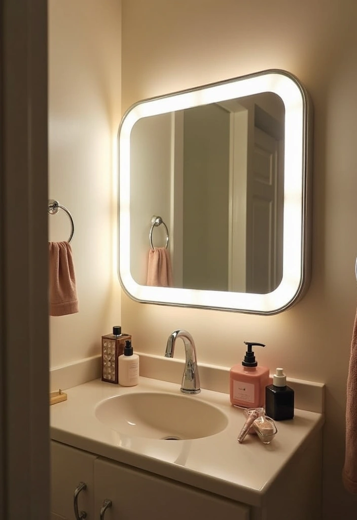 25+ Dorm Bathroom Ideas Every Student Will Love - 3. Compact Vanity Mirrors