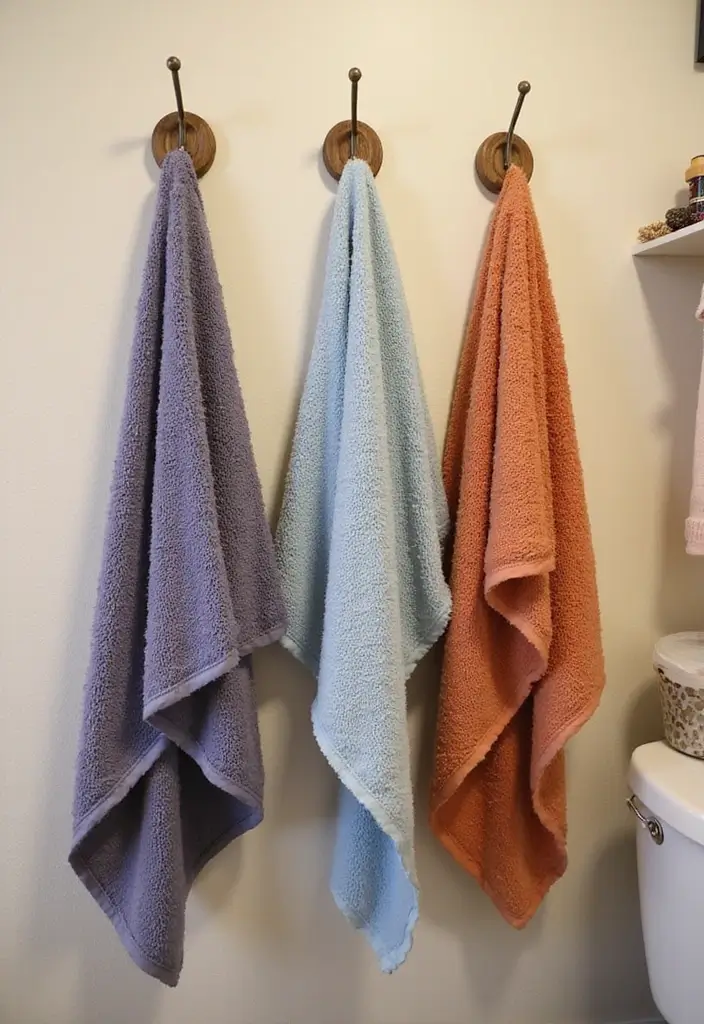 25+ Dorm Bathroom Ideas Every Student Will Love - 5. Wall Hooks for Easy Access
