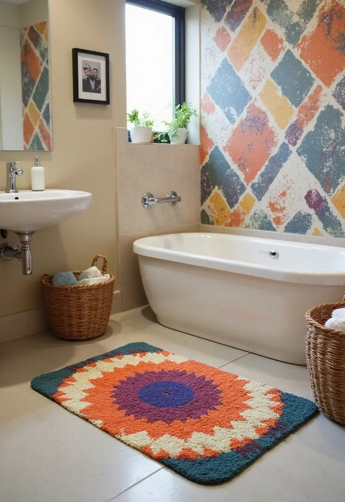 25+ Dorm Bathroom Ideas Every Student Will Love - 7. Personalized Bath Mats