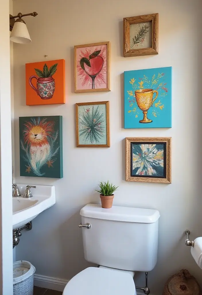 25+ Dorm Bathroom Ideas Every Student Will Love - 8. DIY Wall Art