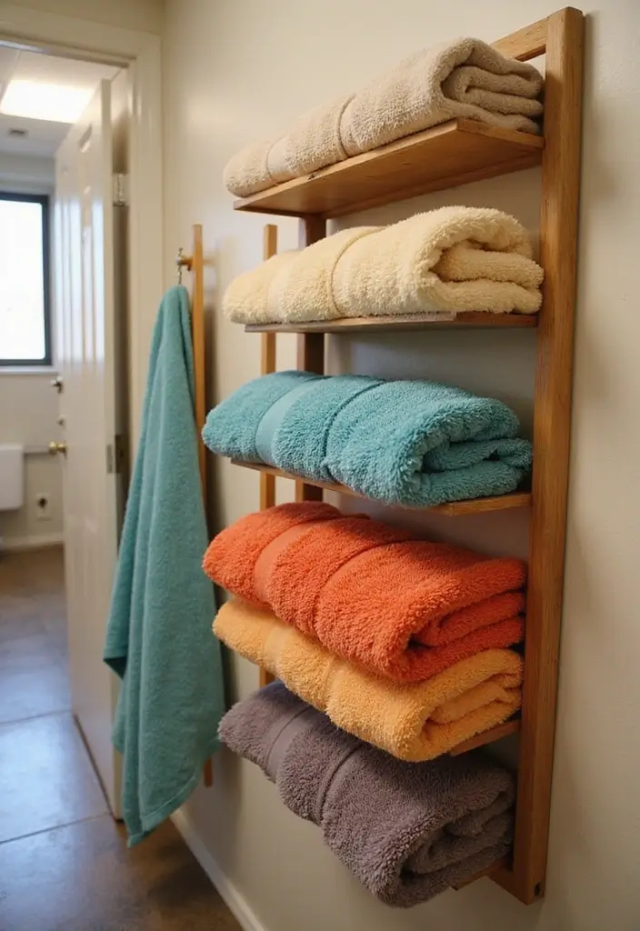 25+ Dorm Bathroom Ideas Every Student Will Love - 9. Space-Saving Towel Racks