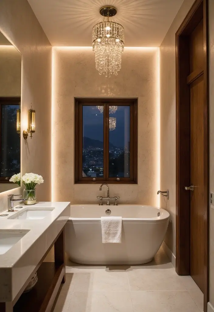 25+ Ensuite Bathroom Ideas for a Luxurious Retreat 9 25+ Ensuite Bathroom Ideas for a Luxurious Retreat - 9. Statement Lighting