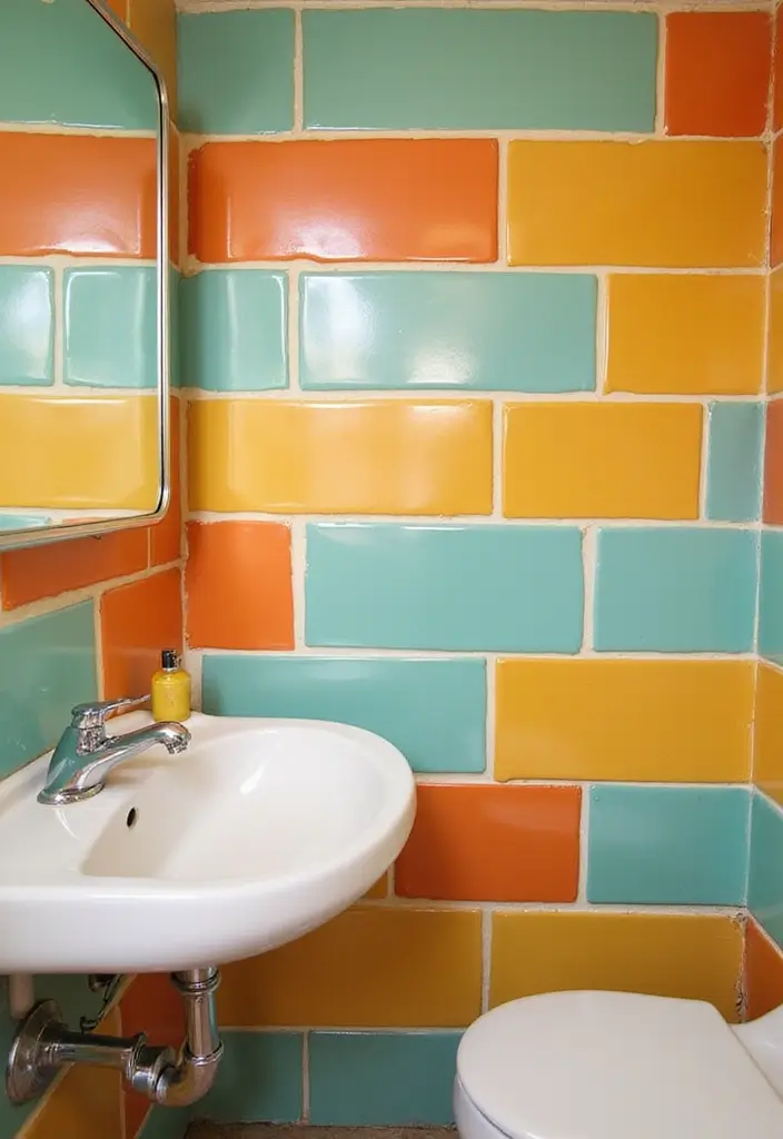 25+ Funky Bathroom Ideas Full of Personality - 1. Retro Color Block Tiles