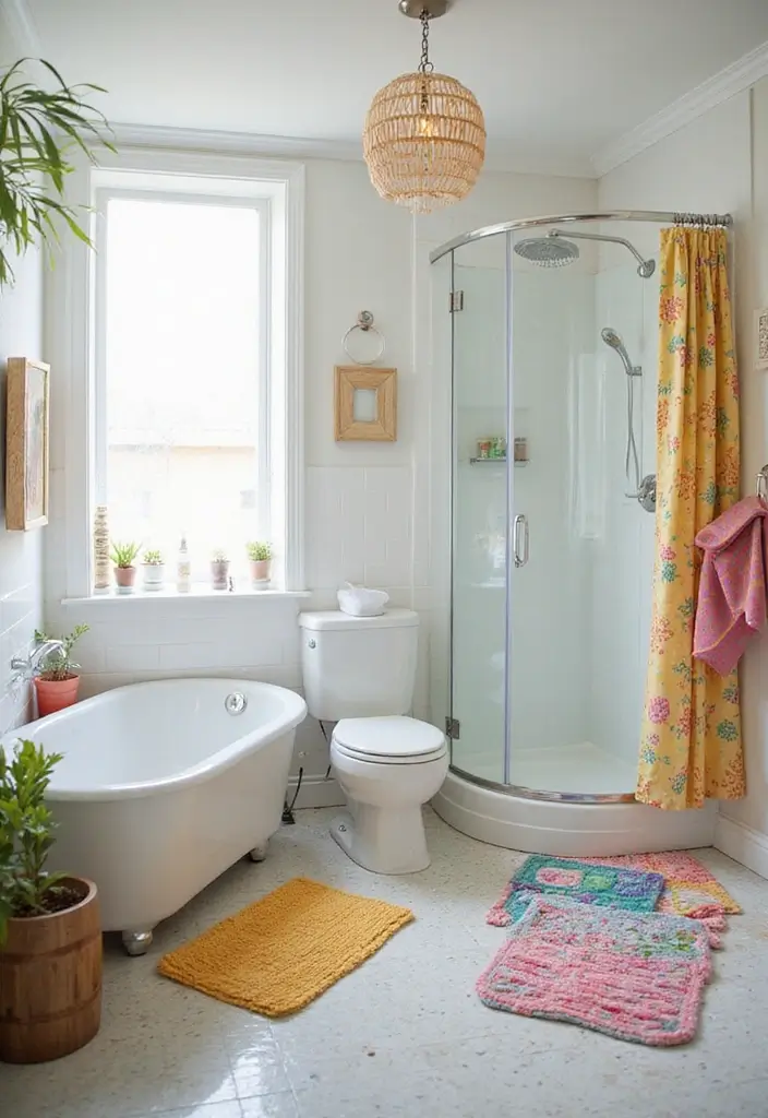 25+ Funky Bathroom Ideas Full of Personality - 22. Colorful Shower Mats
