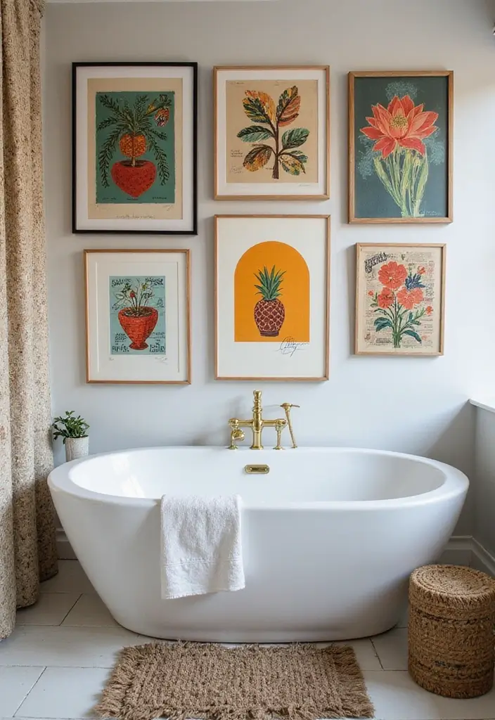 25+ Funky Bathroom Ideas Full of Personality - 4. Art Wall in the Bathroom