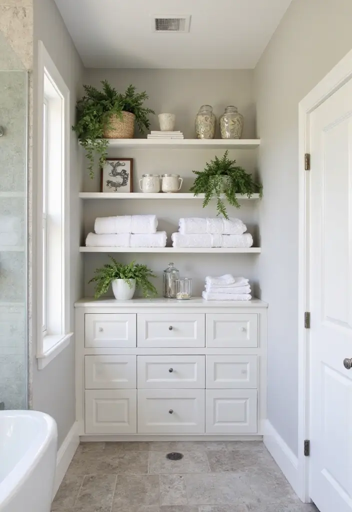 25+ Master Bathroom Remodel Ideas That Inspire 13 25+ Master Bathroom Remodel Ideas That Inspire - 13. Open Shelving