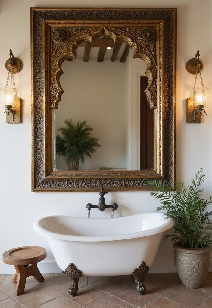 25+ Moroccan Bathroom Ideas Full of Character 13 25+ Moroccan Bathroom Ideas Full of Character - 13. Elegant Mirrors