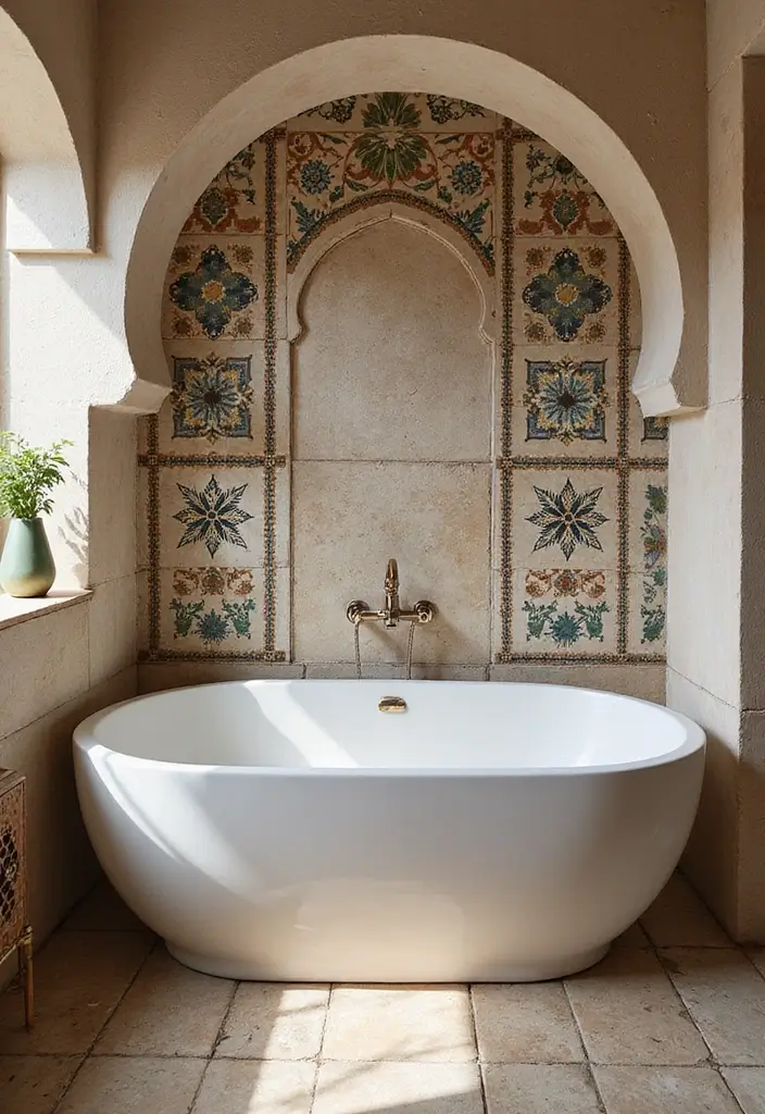 25+ Moroccan Bathroom Ideas Full of Character 14 25+ Moroccan Bathroom Ideas Full of Character - 14. Unique Bathtub Surrounds