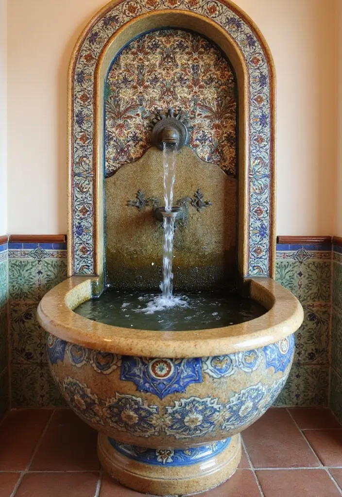 25+ Moroccan Bathroom Ideas Full of Character 15 25+ Moroccan Bathroom Ideas Full of Character - 15. Artistic Wall Fountains
