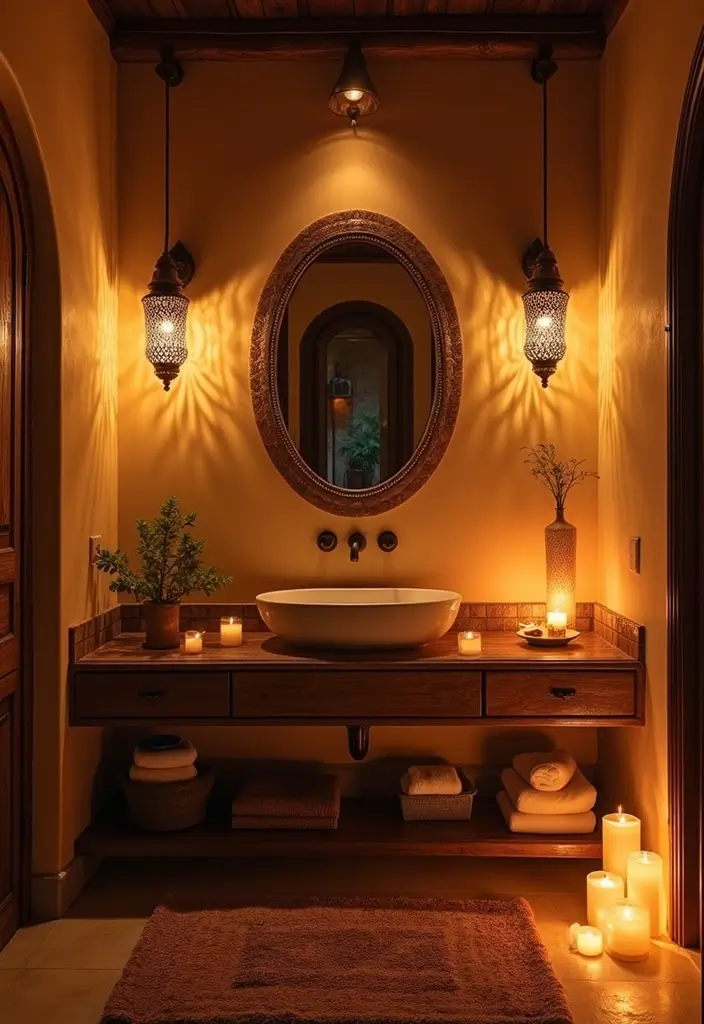 25+ Moroccan Bathroom Ideas Full of Character 16 25+ Moroccan Bathroom Ideas Full of Character - 16. Layered Lighting Effects