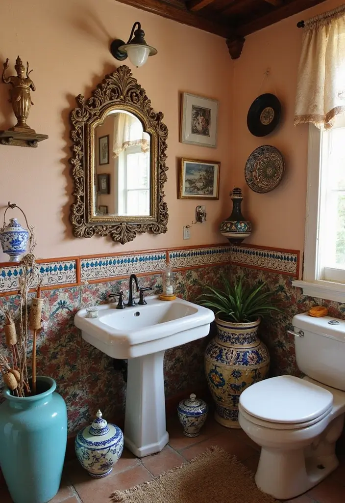 25+ Moroccan Bathroom Ideas Full of Character 18 25+ Moroccan Bathroom Ideas Full of Character - 18. Vintage Finds and Flea Market Treasures