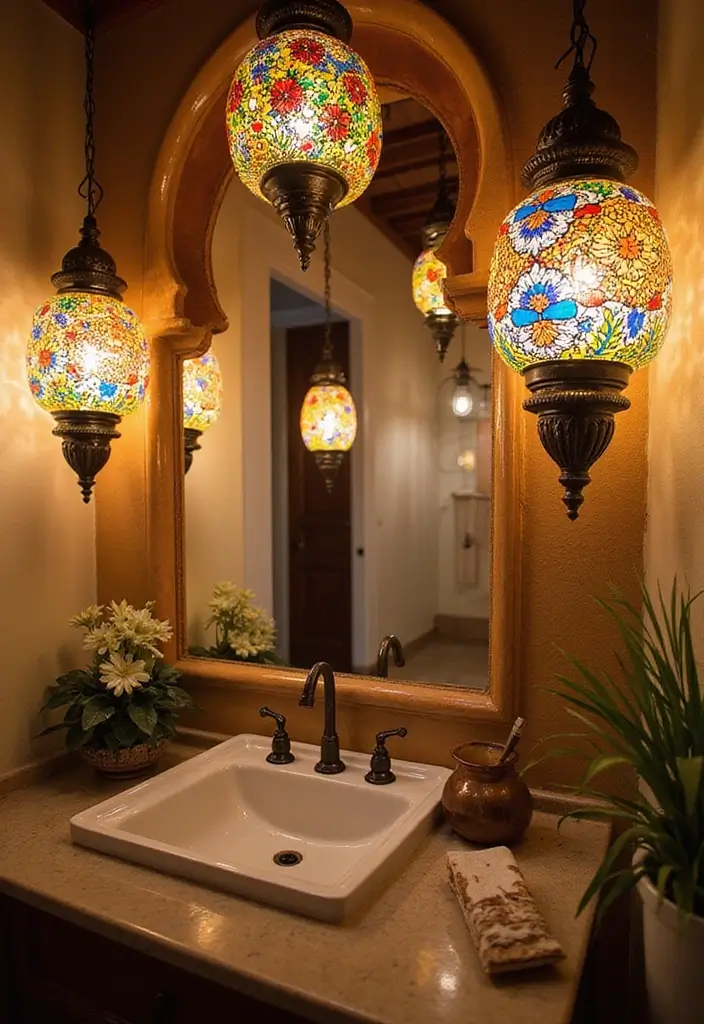 25+ Moroccan Bathroom Ideas Full of Character 9 25+ Moroccan Bathroom Ideas Full of Character - 9. Artisan Lighting Fixtures