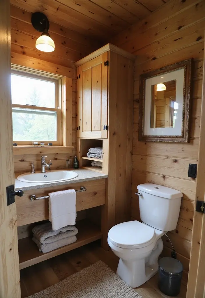 25+ Outhouse Bathroom Ideas with Rustic Charm 12 25+ Outhouse Bathroom Ideas with Rustic Charm - 12. Smart Small Space Solutions