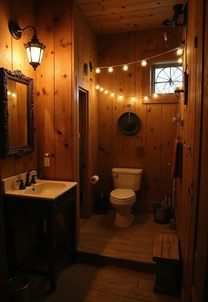 25+ Outhouse Bathroom Ideas with Rustic Charm 13 25+ Outhouse Bathroom Ideas with Rustic Charm - 13. Lighting with Character