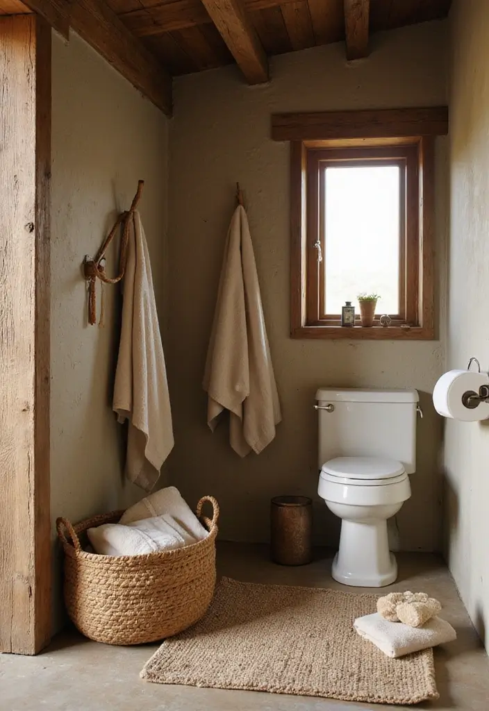 25+ Outhouse Bathroom Ideas with Rustic Charm 15 25+ Outhouse Bathroom Ideas with Rustic Charm - 15. Rustic Textiles for Cozy Comfort