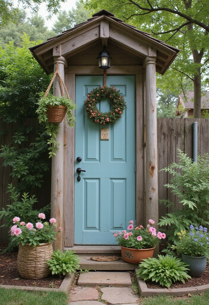 25+ Outhouse Bathroom Ideas with Rustic Charm 16 25+ Outhouse Bathroom Ideas with Rustic Charm - 16. Whimsical Garden Touches