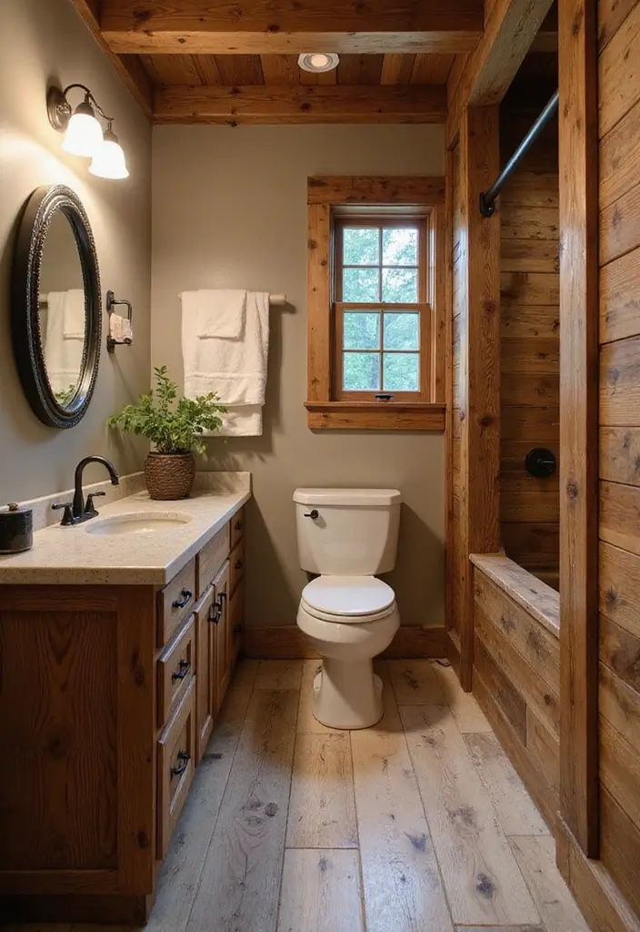 25+ Outhouse Bathroom Ideas with Rustic Charm 24 25+ Outhouse Bathroom Ideas with Rustic Charm - 24. Custom Built-Ins