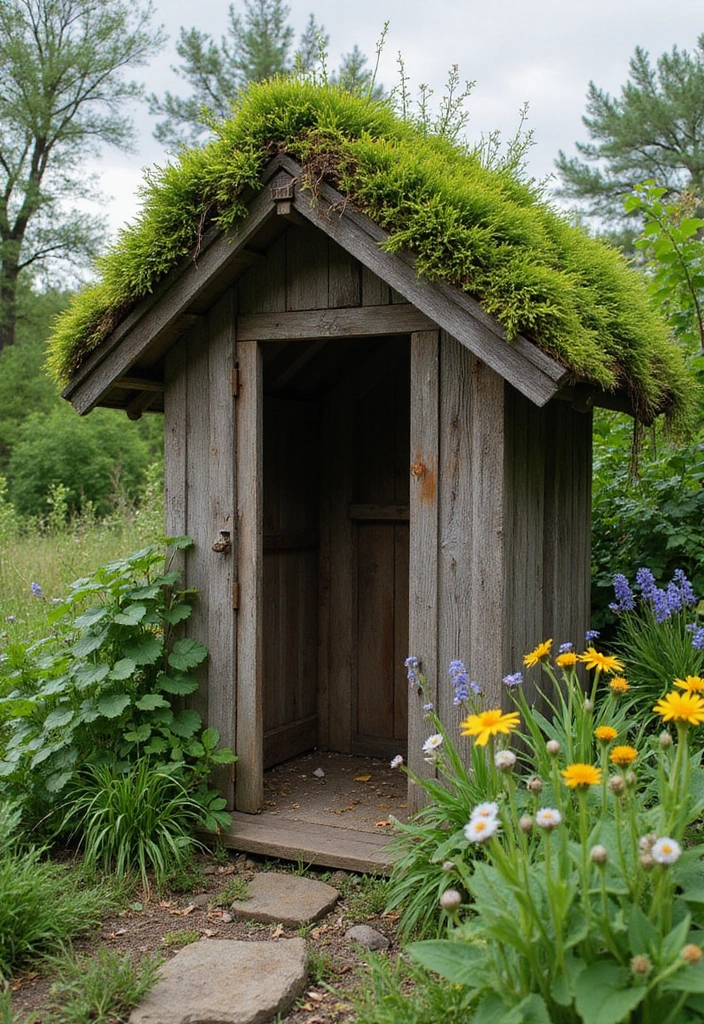 25+ Outhouse Bathroom Ideas with Rustic Charm 7 25+ Outhouse Bathroom Ideas with Rustic Charm - 7. Green Roofs for Sustainability