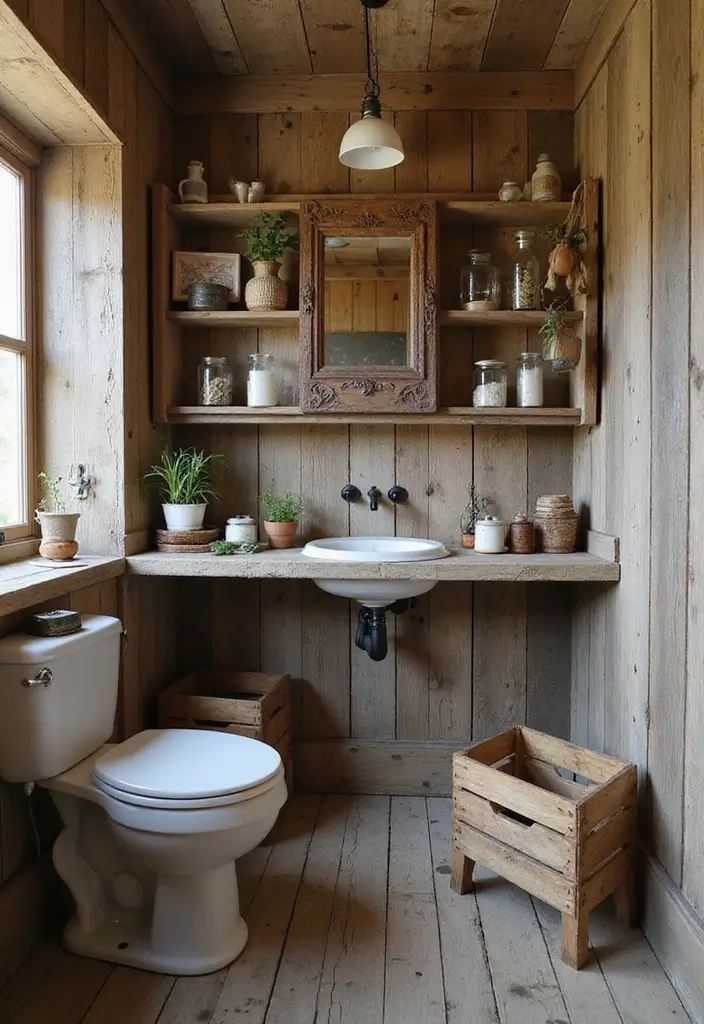 25+ Outhouse Bathroom Ideas with Rustic Charm 8 25+ Outhouse Bathroom Ideas with Rustic Charm - 8. Upcycled Decor Elements