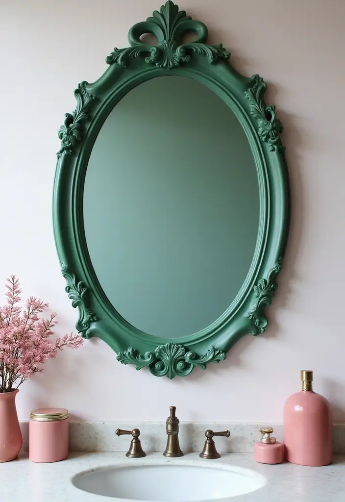 25+ Pink and Green Bathroom Ideas That Pop - 11. Green Bathroom Mirrors