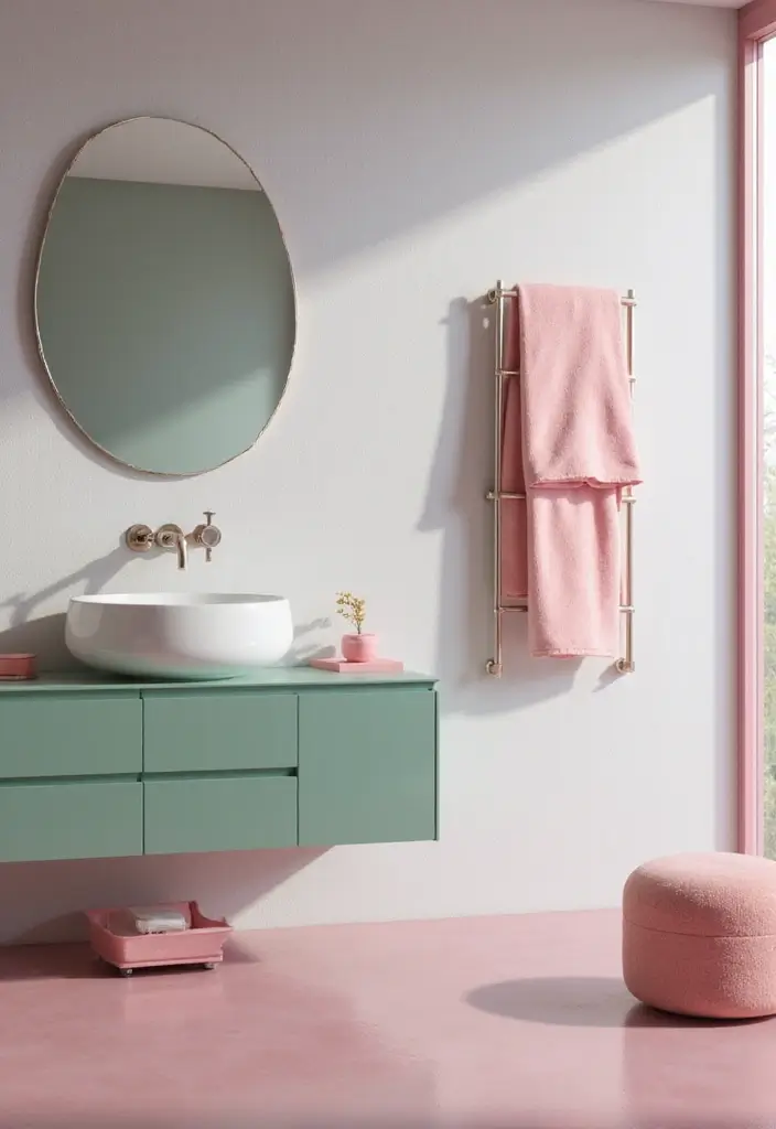 25+ Pink and Green Bathroom Ideas That Pop - 14. Modern Green and Pink Fixtures