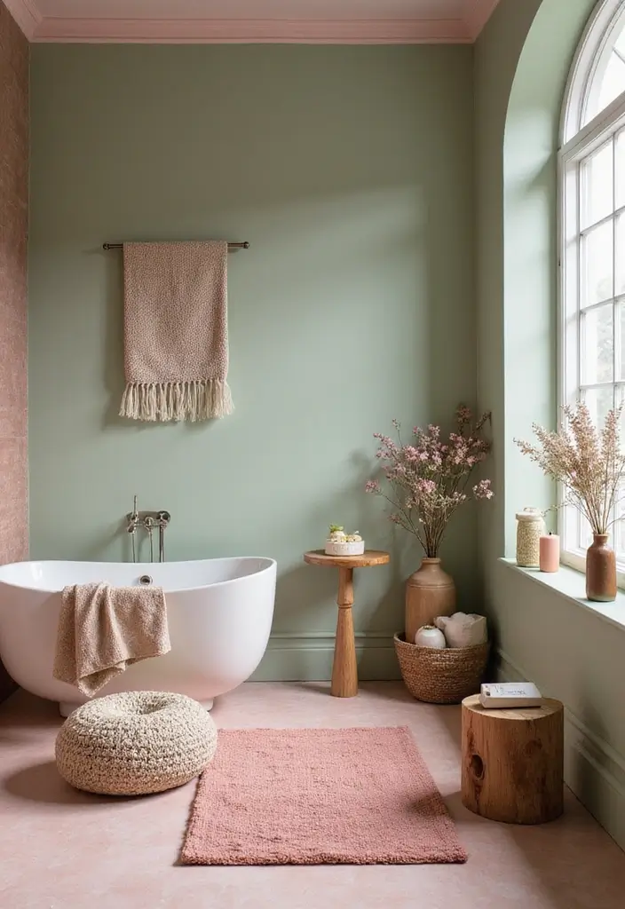 25+ Pink and Green Bathroom Ideas That Pop - 17. Mix and Match Textures