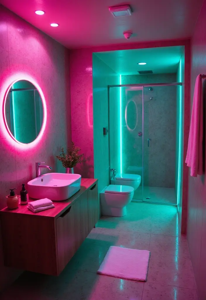 25+ Pink and Green Bathroom Ideas That Pop - 18. Accent Lighting with Color