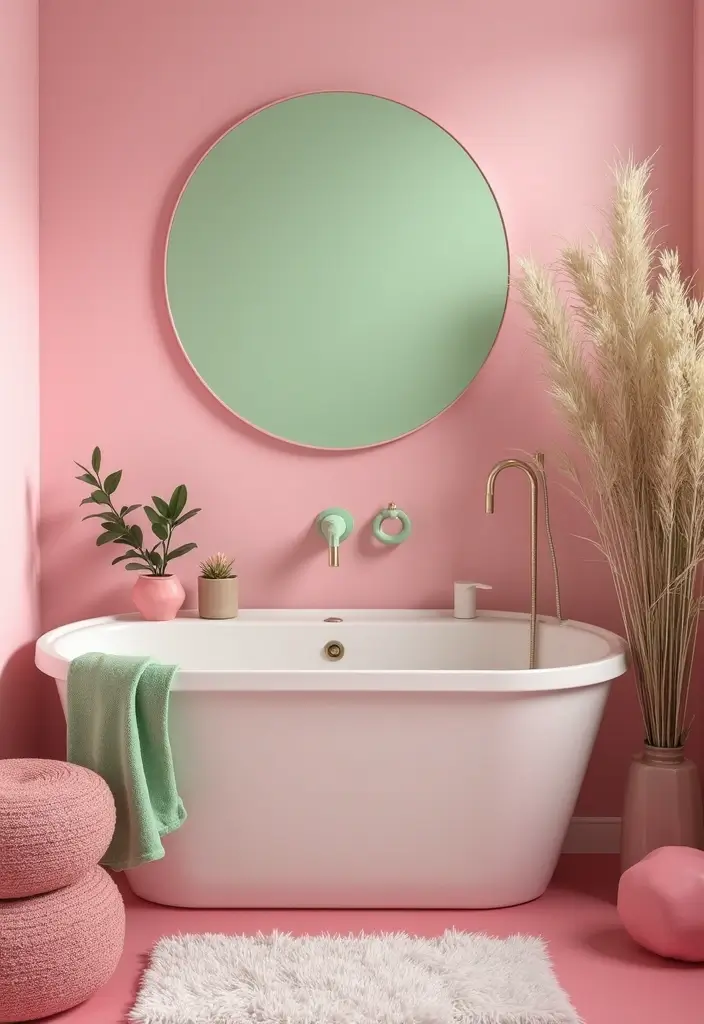 25+ Pink and Green Bathroom Ideas That Pop - 19. Playful Bathroom Accessories