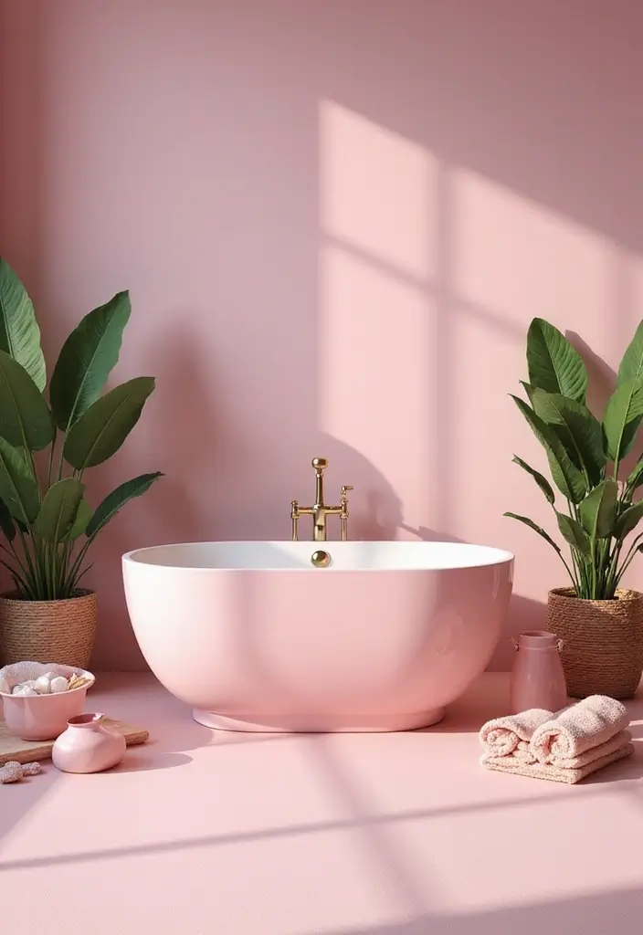 25+ Pink and Green Bathroom Ideas That Pop - 2. Pink Bathtub Accents