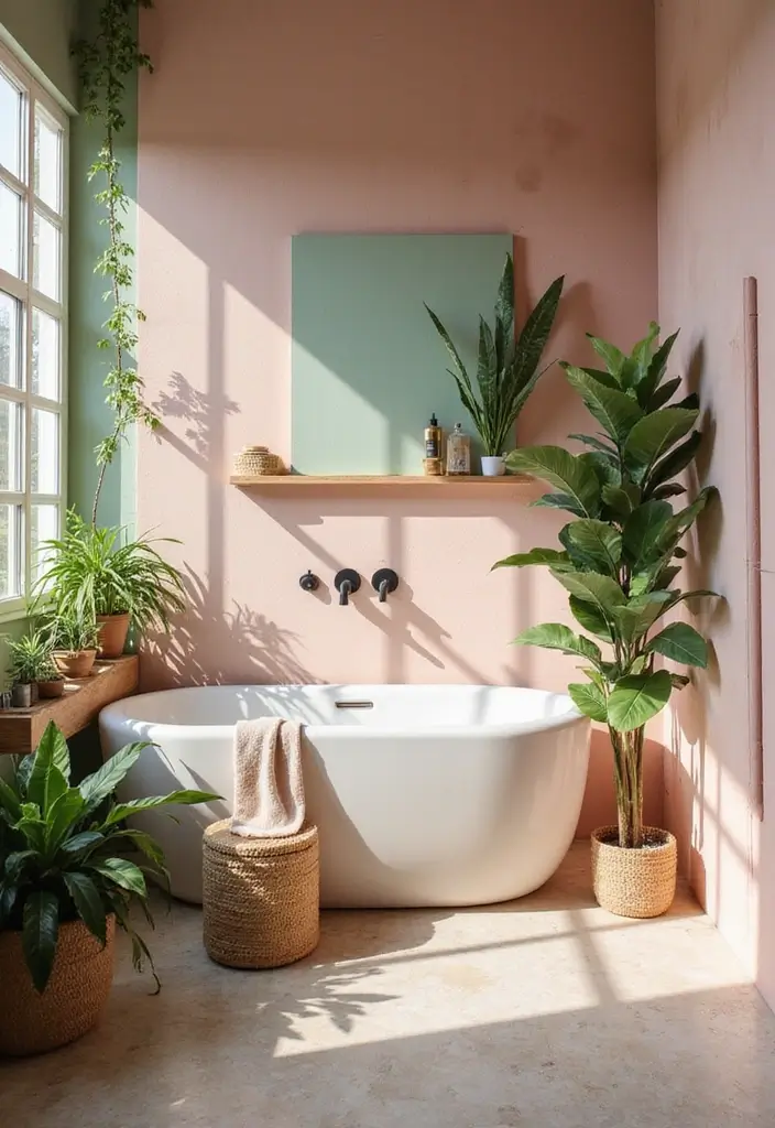 25+ Pink and Green Bathroom Ideas That Pop - 25. Eco-Friendly Decor Options