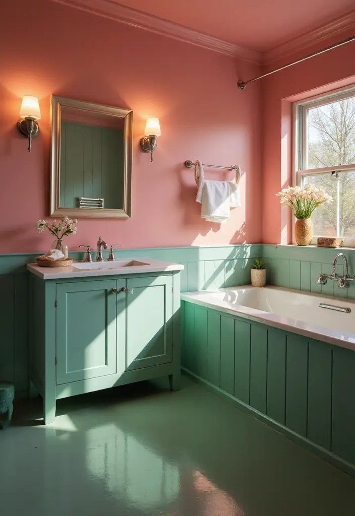 25+ Pink and Green Bathroom Ideas That Pop - 7. Pink and Green Lighting Fixtures
