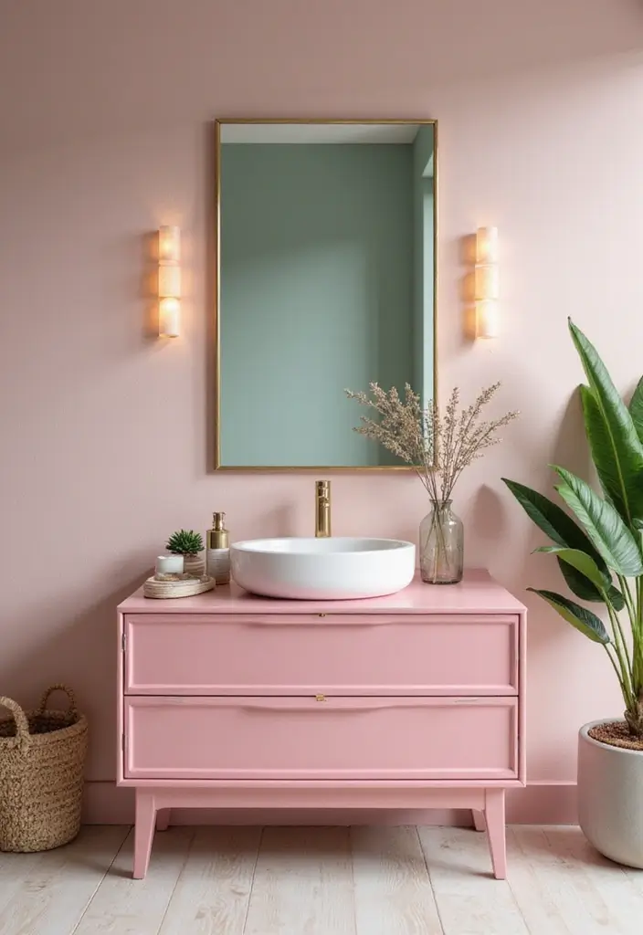 25+ Pink and Green Bathroom Ideas That Pop - 9. Unique Pink Bathroom Vanities