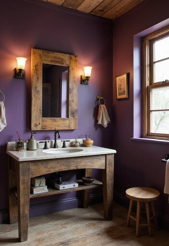 25+ Purple Bathroom Ideas That Feel Unique 12 25+ Purple Bathroom Ideas That Feel Unique - 12. Rustic Purple Vibes