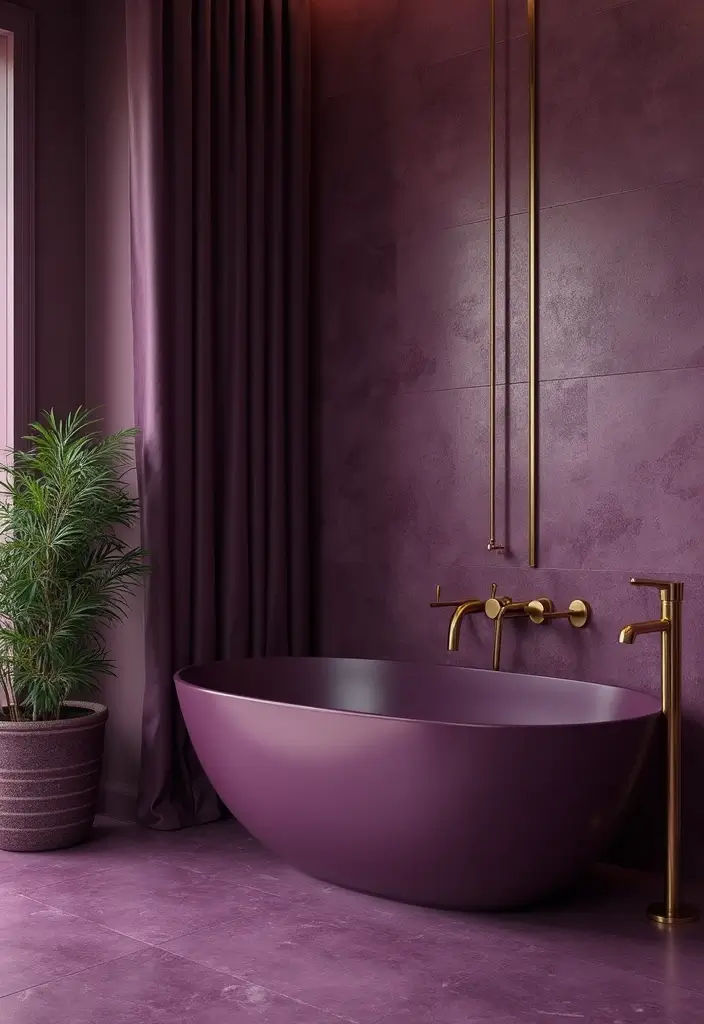 25+ Purple Bathroom Ideas That Feel Unique 13 25+ Purple Bathroom Ideas That Feel Unique - 13. Purple with Metallic Accents