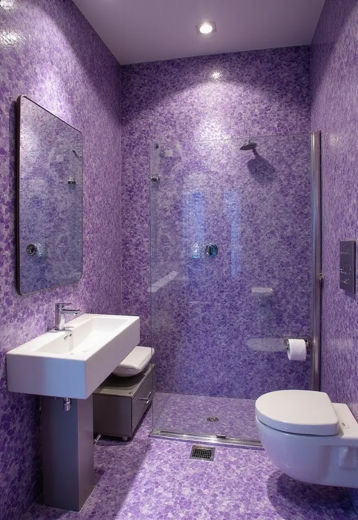 25+ Purple Bathroom Ideas That Feel Unique 14 25+ Purple Bathroom Ideas That Feel Unique - 14. Artistic Mosaics in Purple