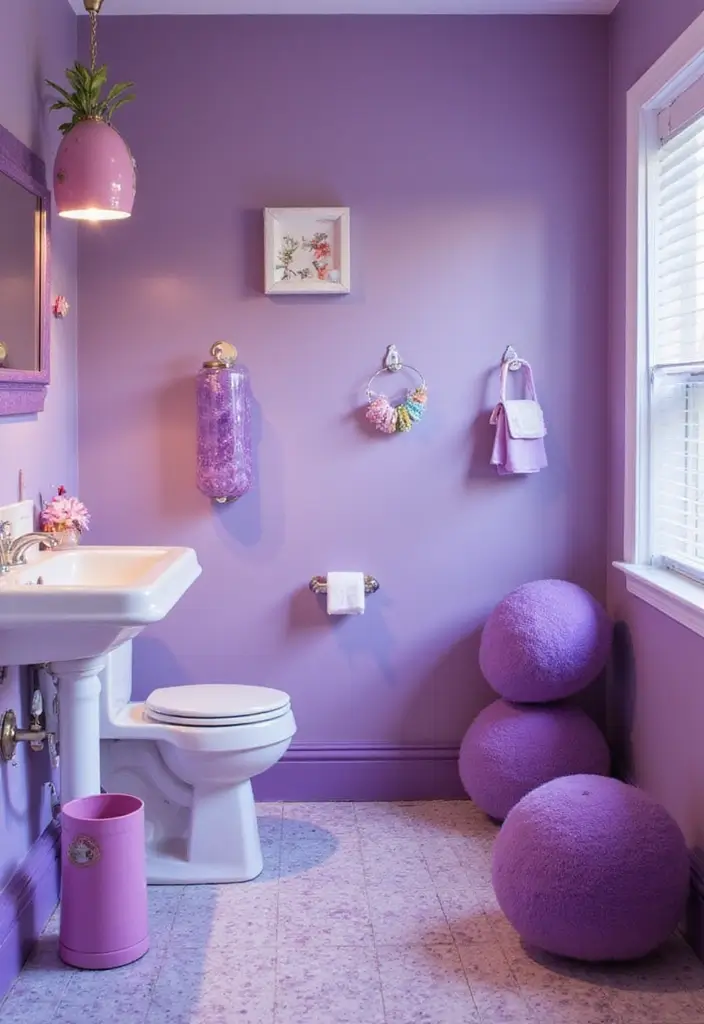 25+ Purple Bathroom Ideas That Feel Unique 16 25+ Purple Bathroom Ideas That Feel Unique - 16. Fun, Whimsical Purple Elements