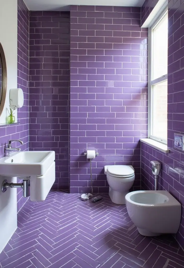 25+ Purple Bathroom Ideas That Feel Unique 2 25+ Purple Bathroom Ideas That Feel Unique - 2. Bold Purple Tile Ideas