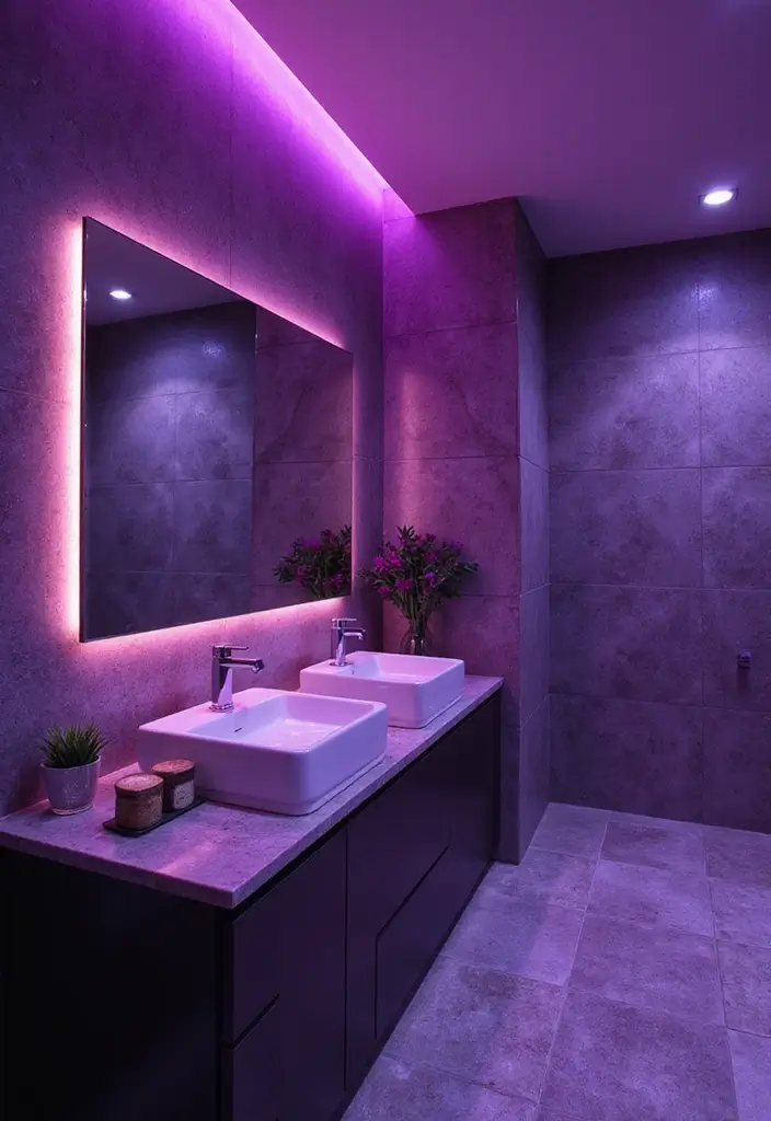 25+ Purple Bathroom Ideas That Feel Unique 24 25+ Purple Bathroom Ideas That Feel Unique - 24. Purple-Inspired Lighting Fixtures