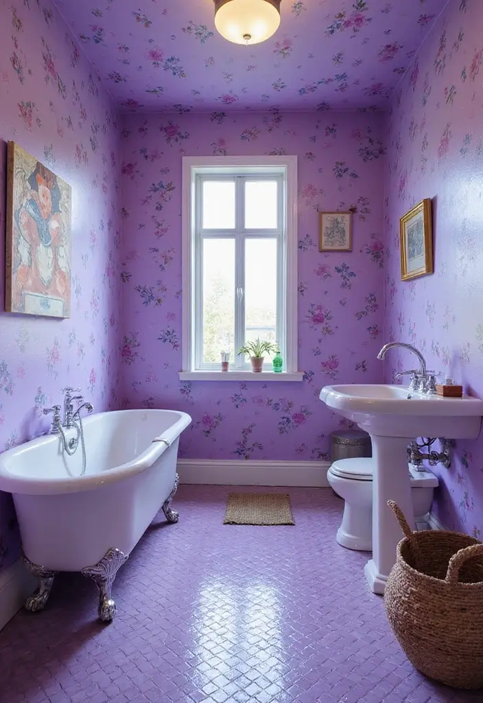 25+ Purple Bathroom Ideas That Feel Unique 6 25+ Purple Bathroom Ideas That Feel Unique - 6. Playful Purple Patterns