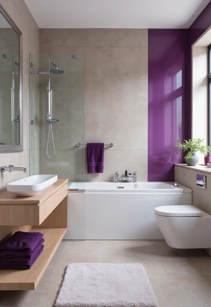 25+ Purple Bathroom Ideas That Feel Unique 9 25+ Purple Bathroom Ideas That Feel Unique - 9. Purple Accents with Neutral Tones