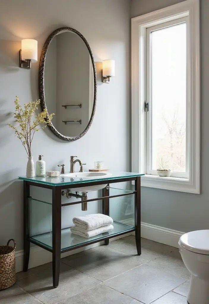 25+ Small Bathroom Vanity Ideas for Every Style 11 25+ Small Bathroom Vanity Ideas for Every Style - 11. Glass Vanity Table