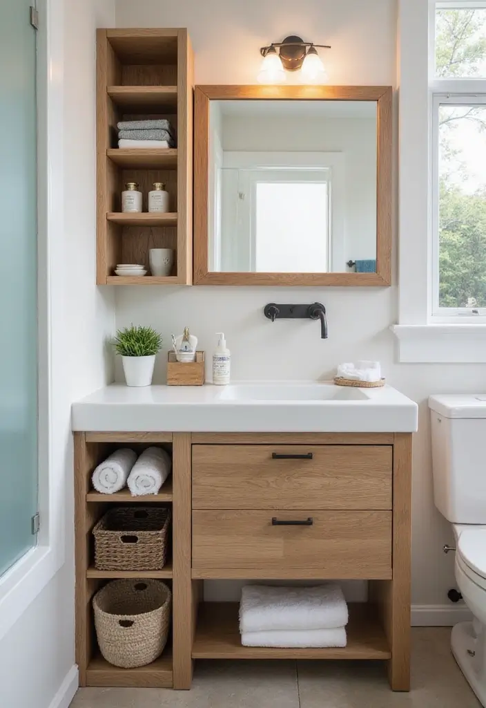 25+ Small Bathroom Vanity Ideas for Every Style 13 25+ Small Bathroom Vanity Ideas for Every Style - 13. Multi-Purpose Vanity