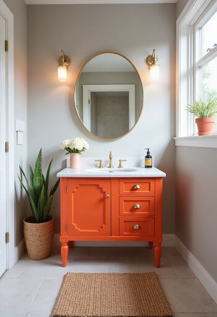 25+ Small Bathroom Vanity Ideas for Every Style 14 25+ Small Bathroom Vanity Ideas for Every Style - 14. Bold Color-Pop Vanity
