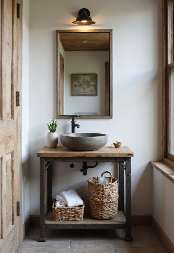 25+ Small Bathroom Vanity Ideas for Every Style 15 25+ Small Bathroom Vanity Ideas for Every Style - 15. Industrial Style Vanity
