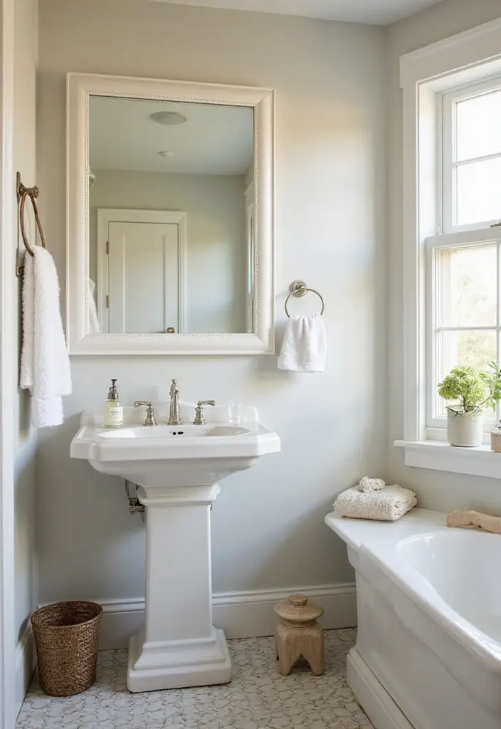 25+ Small Bathroom Vanity Ideas for Every Style 16 25+ Small Bathroom Vanity Ideas for Every Style - 16. Compact Pedestal Sink Vanity