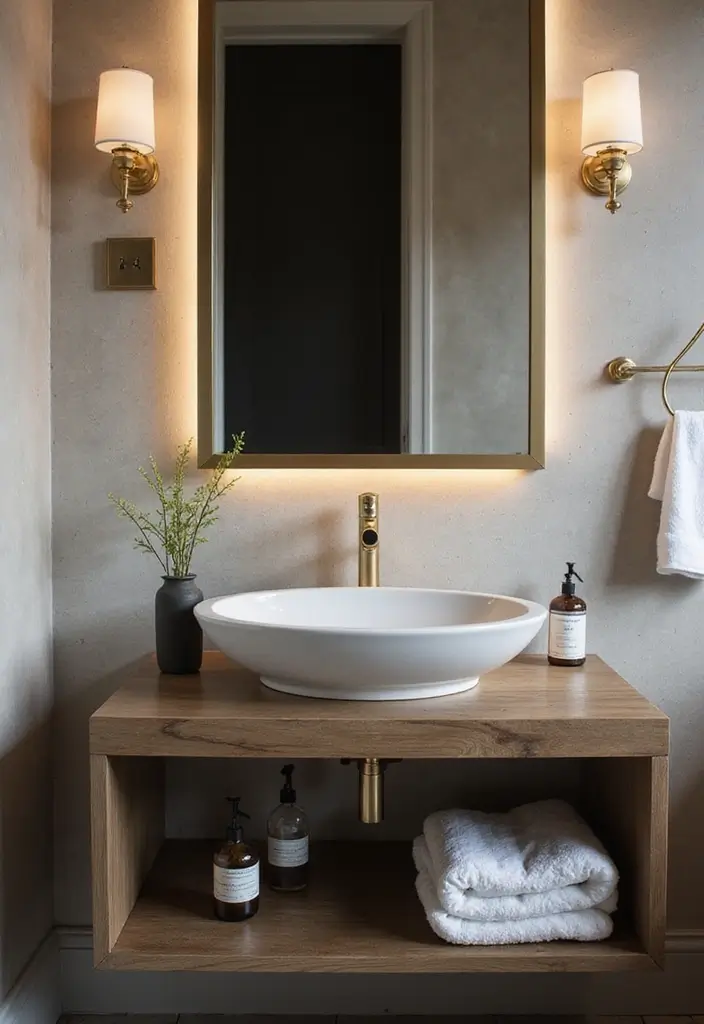 25+ Small Bathroom Vanity Ideas for Every Style 17 25+ Small Bathroom Vanity Ideas for Every Style - 17. Stylish Vessel Sink Vanity