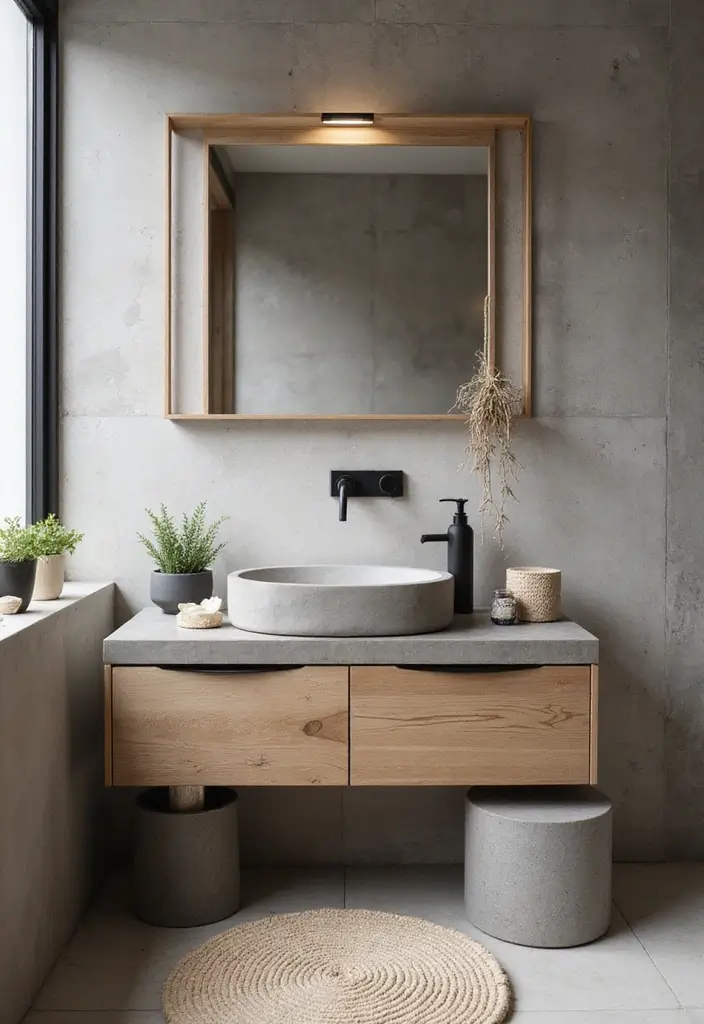 25+ Small Bathroom Vanity Ideas for Every Style 19 25+ Small Bathroom Vanity Ideas for Every Style - 19. Sustainable Concrete Vanity