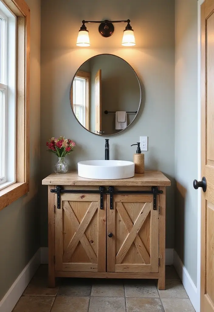 25+ Small Bathroom Vanity Ideas for Every Style 2 25+ Small Bathroom Vanity Ideas for Every Style - 2. Rustic Barn Door Vanity