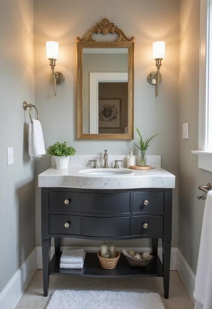 25+ Small Bathroom Vanity Ideas for Every Style 22 25+ Small Bathroom Vanity Ideas for Every Style - 22. Elegant Dual Drawer Vanity